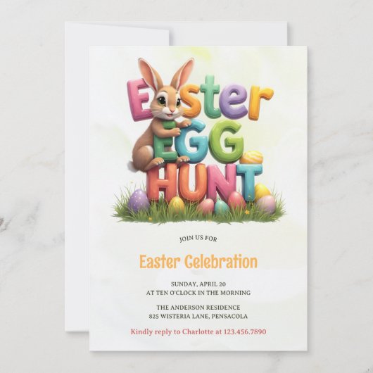 Modern Spring Bunny Easter Egg Hunt Party Kaart (Voorkant)