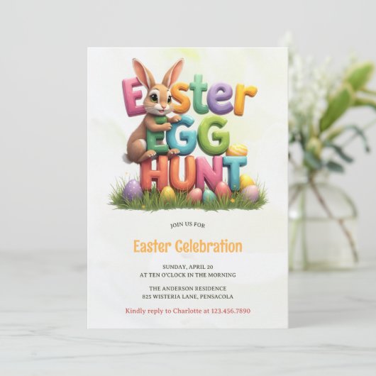 Modern Spring Bunny Easter Egg Hunt Party Kaart (Staand voorkant)