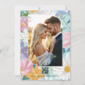 Modern Spring Floral Wedding Photo and QR Code Kaart (Achterkant)