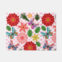 Modern Spring Garden Butterfly Floral  Deurmat