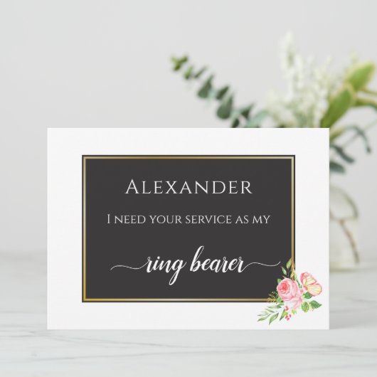 Modern Spring Roze Rose Digitale Ring Bearer Kaart (Staand voorkant)