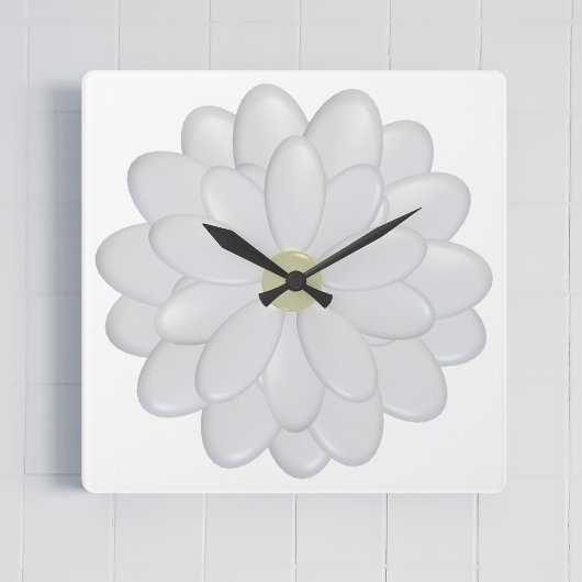 Modern Square Daisy White Clock Vierkante Klok