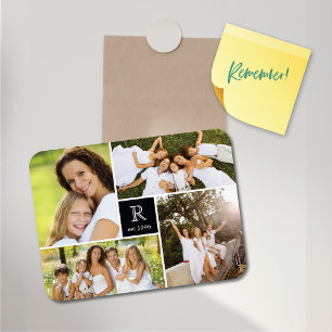 Modern Square Family Monogram Foto Collage Magnet Magneet