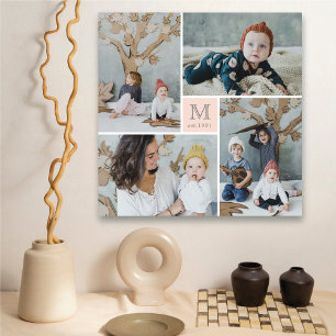 Modern Square Family Monogram Photo Collage Canvas