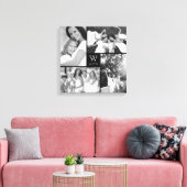 Modern Square Family Monogram Photo Collage Canvas (Insitu (Woonkamer))