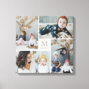 Modern Square Family Monogram Photo Collage Canvas Afdruk