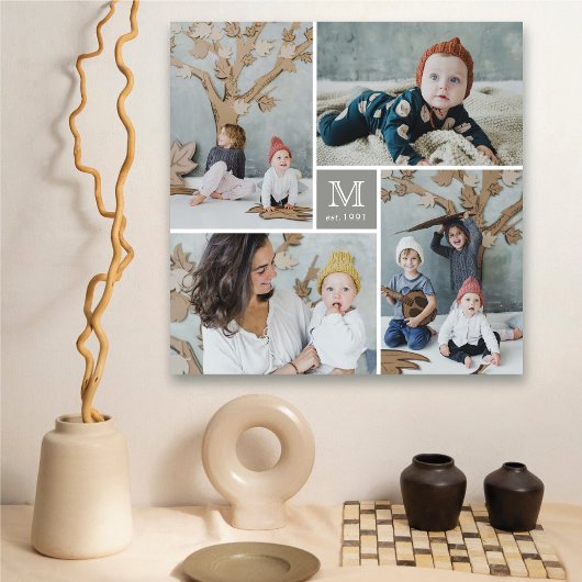 Modern Square Family Monogram Photo Collage Canvas Afdruk