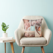 Modern Square Grid Blue Monogram 4 Foto Collage Kussen (Stoel)