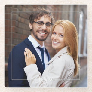 Modern Square Lijst Monogrammed Foto Glazen Onderzetter