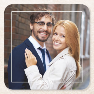 Modern Square Lijst Monogrammed Foto Vierkante Kartonnen Onderzetter