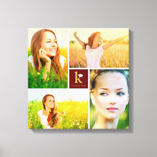 Modern Square Monogram Afstuderen 4 Foto Collage Canvas Afdruk (Voorkant)