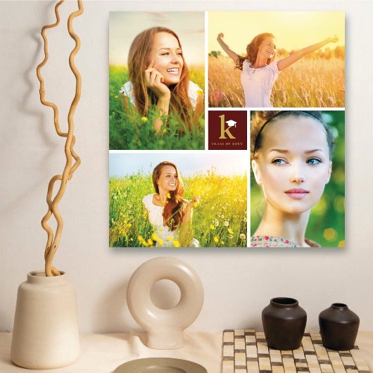 Modern Square Monogram Afstuderen 4 Foto Collage Canvas Afdruk