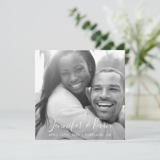 Modern Square Save the Date B/W Photo Card (Staand voorkant)