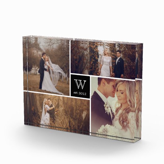 Modern Square Weddenschap Monogram Foto Collage Bl (Rechts)