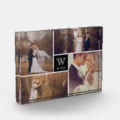 Modern Square Weddenschap Monogram Foto Collage Bl (Links)