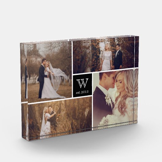 Modern Square Weddenschap Monogram Foto Collage Bl (Links)