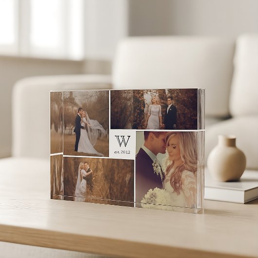 Modern Square Weddenschap Monogram Foto Collage Bl