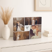Modern Square Weddenschap Monogram Foto Collage Bl
