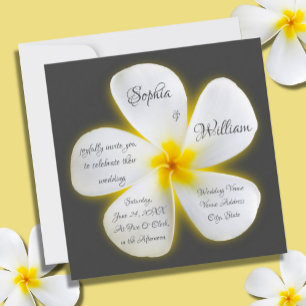 Modern Square White Plumeria Flower, Wedding Kaart