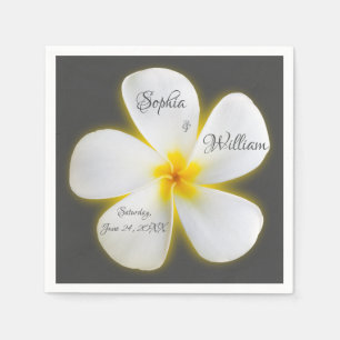 Modern Square White Plumeria Flower, Wedding Servet