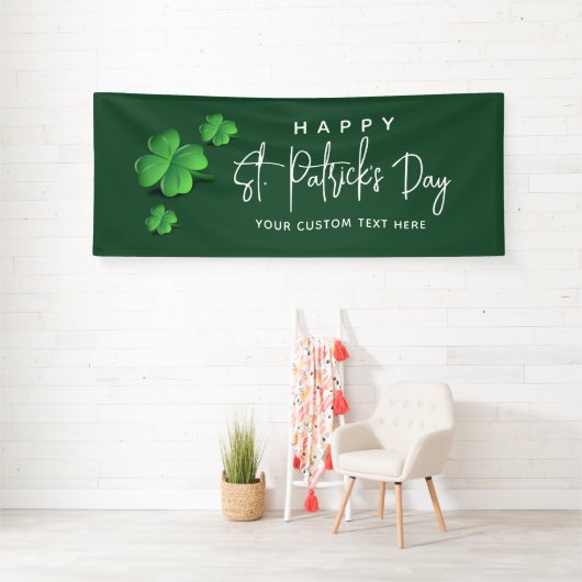 Modern St Patricks Day Green Shamrock Party Name Spandoek (Insitu)