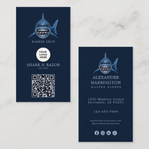 Modern Staalhaai Kapperszaak Logo Qr Code Visitekaartje