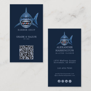 Modern Staalhaai Kapperszaak Logo Qr Code Visitekaartje