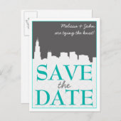 Modern stadsbeeld Save the Date Briefkaarten (Voorkant / Achterkant)