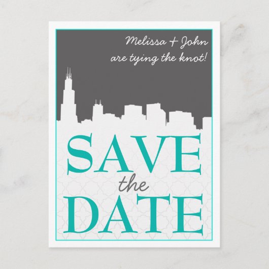 Modern stadsbeeld Save the Date Briefkaarten (Voorkant)