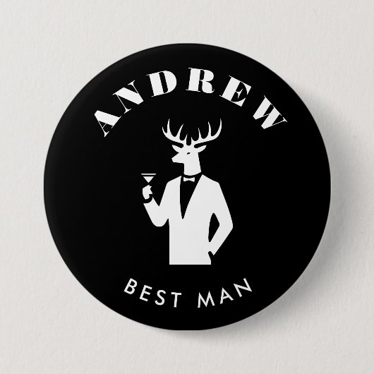 Modern Stag Party Black Bachelor Party Custom Name Ronde Button 7,6 Cm (Voorkant)