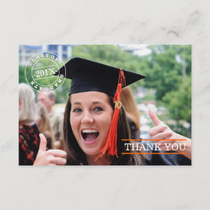 Modern Stamp Photo Afstuderen Dank je Sinaasappe Bedankkaart