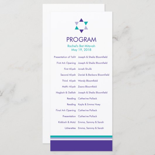 Modern Star Bat Mitzvah-programma Programma (Voorkant / Achterkant)