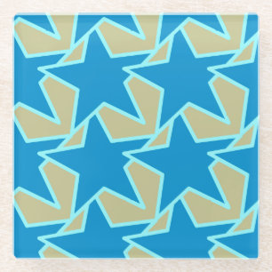 Modern Star Geometric - cerulean blue en tan Glazen Onderzetter