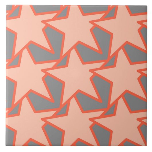 Modern Star Geometric, Coral Oranje en Grey Tegeltje (Voorkant)