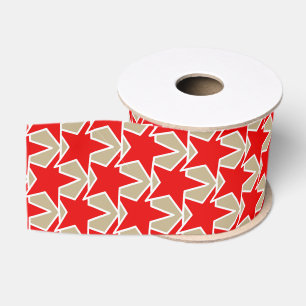 Modern Star Geometric - diep rood en taupe Grosgrain Lint