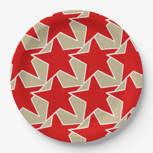 Modern Star Geometric - diep rood en taupe Papieren Bordje