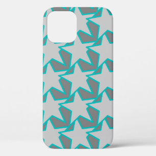 Modern Star Geometric, Grey and Turquoise iPhone 12 Hoesje