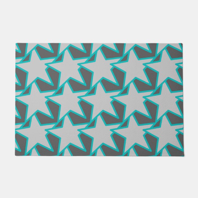Modern Star Geometric, Grey/Grey en Turquoise Deurmat (Voorkant)