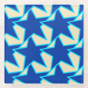 Modern Star Geometric - kobalt blauw en taupettan Glazen Onderzetter