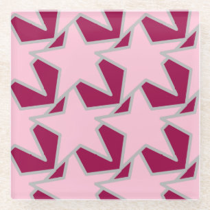 Modern Star Geometric - roze en Bourgogne Glazen Onderzetter