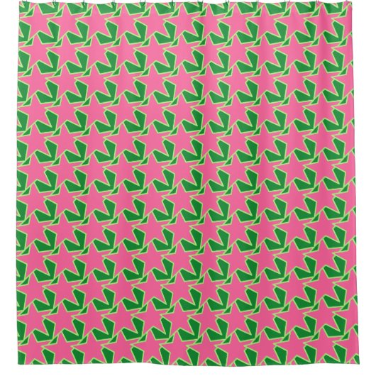 Modern Star Geometric - watermeloen roze en groen Douchegordijn (Voorkant)