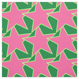 Modern Star Geometric - watermeloen roze en groen Stof