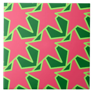 Modern Star Geometric, Watermelonroze en Groen Tegeltje