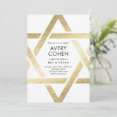 Modern Star Gold Foil Bat Mitzvah Uitnodiging (Staand voorkant)