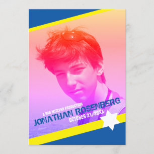 Modern Star van David Photo Bar Mitzvah Invitation Kaart