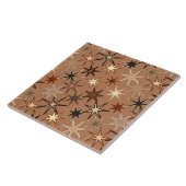 Modern Starburst Print, Coffee Brown en Beige Tegeltje (Zijkant)