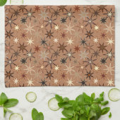Modern Starburst Print, Coffee Brown en Beige Theedoek (Gevouwen)