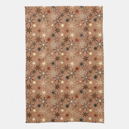 Modern Starburst Print, Coffee Brown en Beige Theedoek (Verticaal)