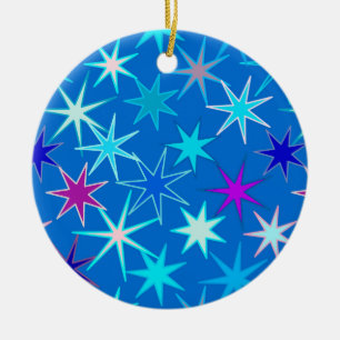 Modern Starburst Print, Deep Cerulean Blue Keramisch Ornament