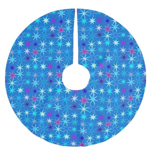Modern Starburst Print, Deep Cerulean Blue Kerstboom Rok (Voorkant)